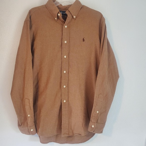 Ralph Lauren Shirt Men L Flannel Brown Classic Fit Button Down Long Sleeve Polo - Picture 1 of 8